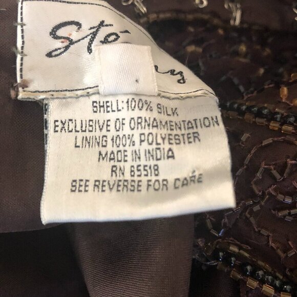 Vintage 90s 100% Silk Gold Beaded Sequin Brown Blazer Blouse Size Small - Picture 10 of 12